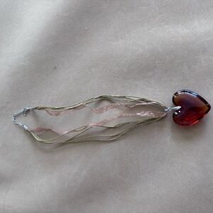 Chunky heart pendant with ribbon and thick string necklace